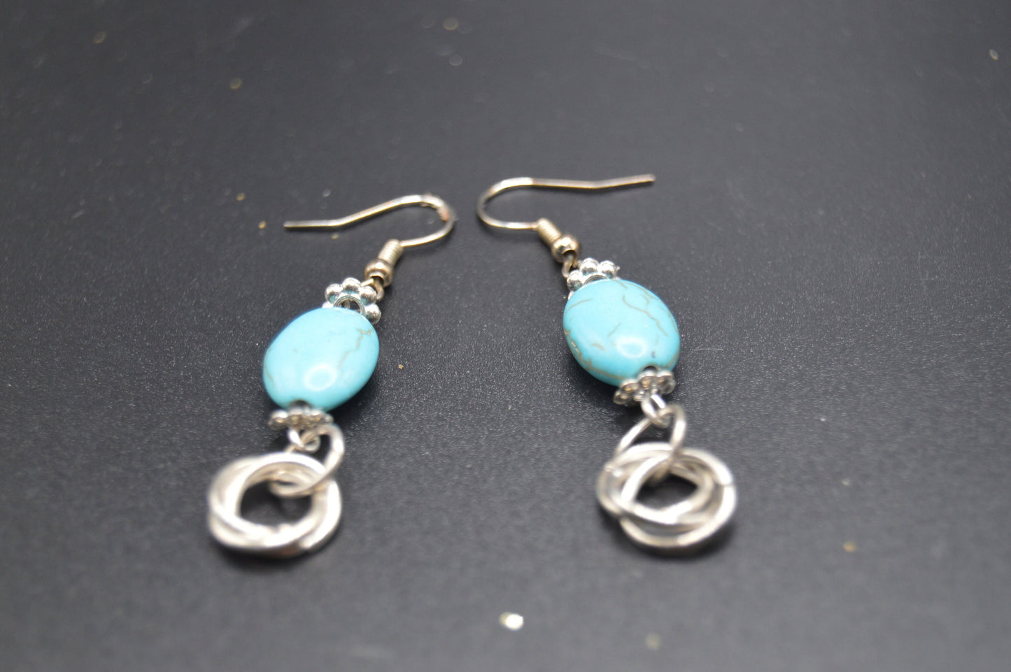 Turquoise Beaded earrings with chain Maille accents