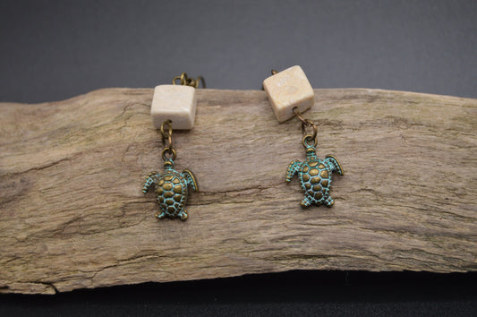 Green Turtles with Riverstone Beads